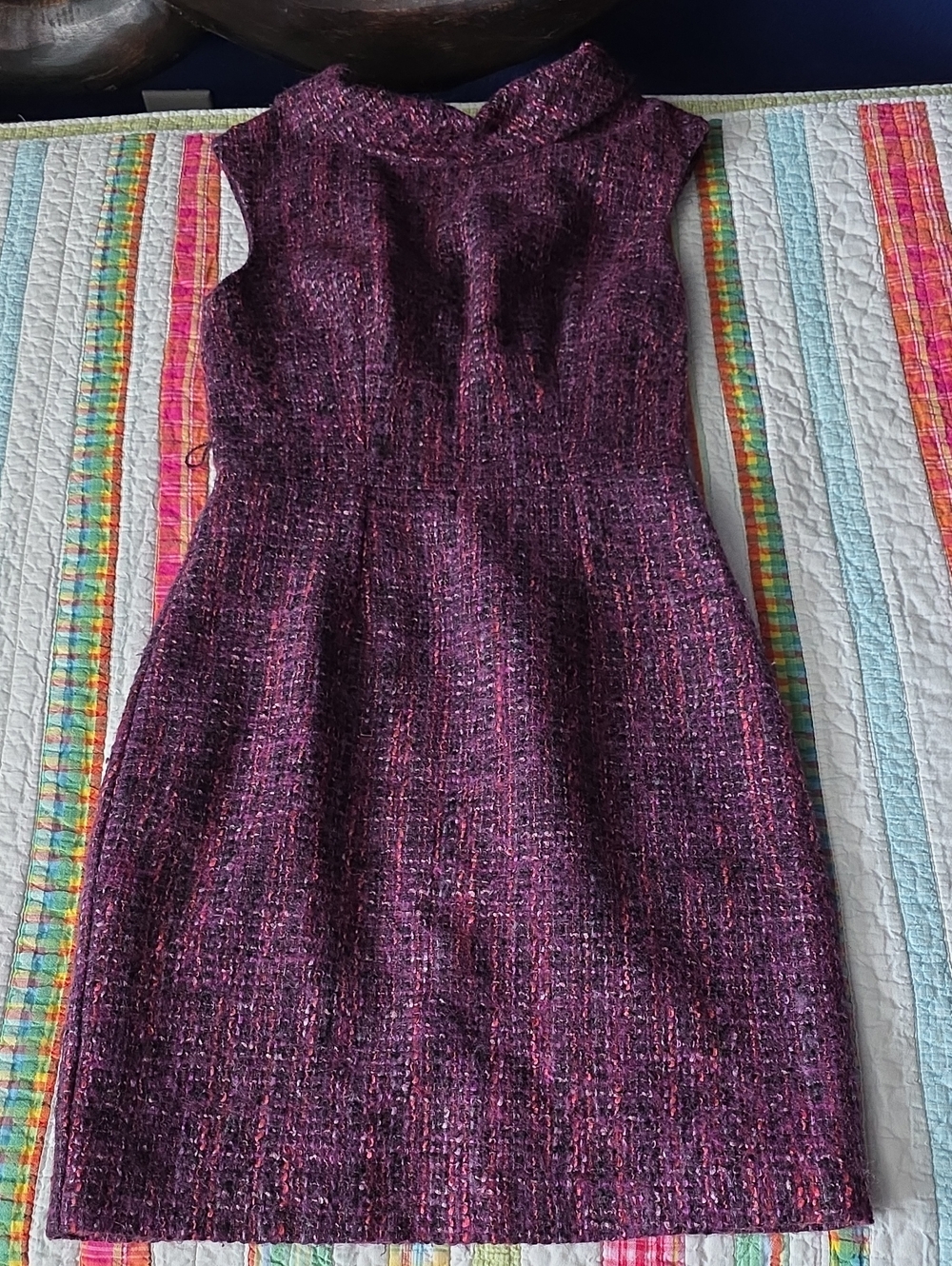 Trina Turk Plum Tweed Sheath Dress Wool Blend Made in USA